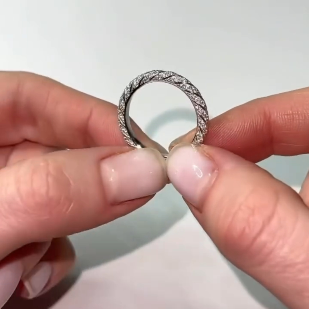 0.2ct Round-cut Sterling Silver Twisted Handmade Ring