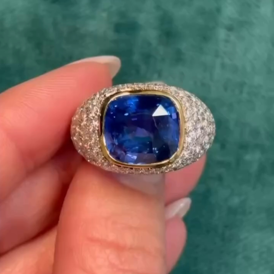 5ct Cushion-cut Sapphire Sterling Silver Plated With Yellow Gold Handmade Ring