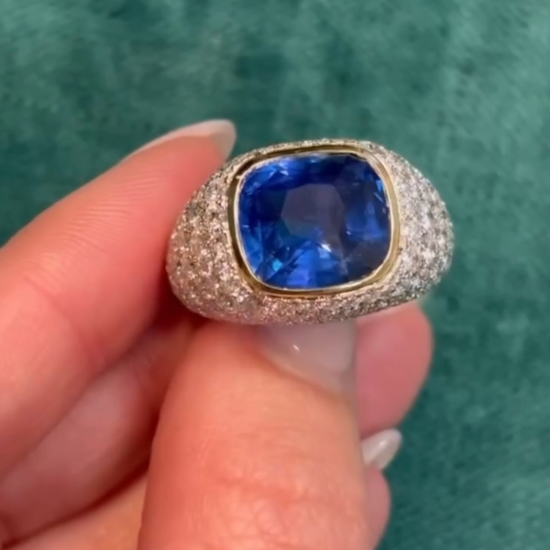 5ct Cushion-cut Sapphire Sterling Silver Plated With Yellow Gold Handmade Ring