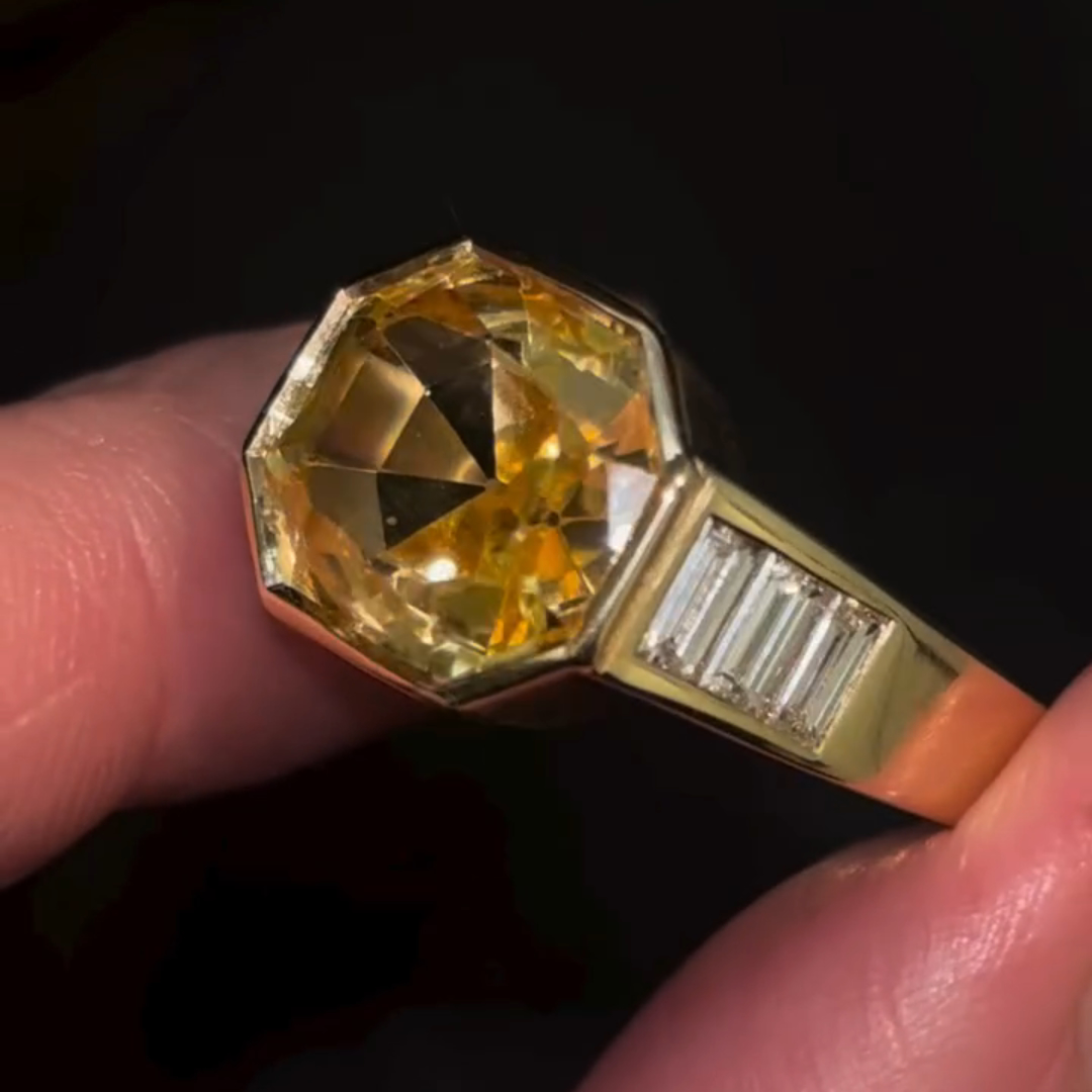 4ct Cushion-cut Citrine Sterling Silver Plated With Yellow Gold Handmade Ring