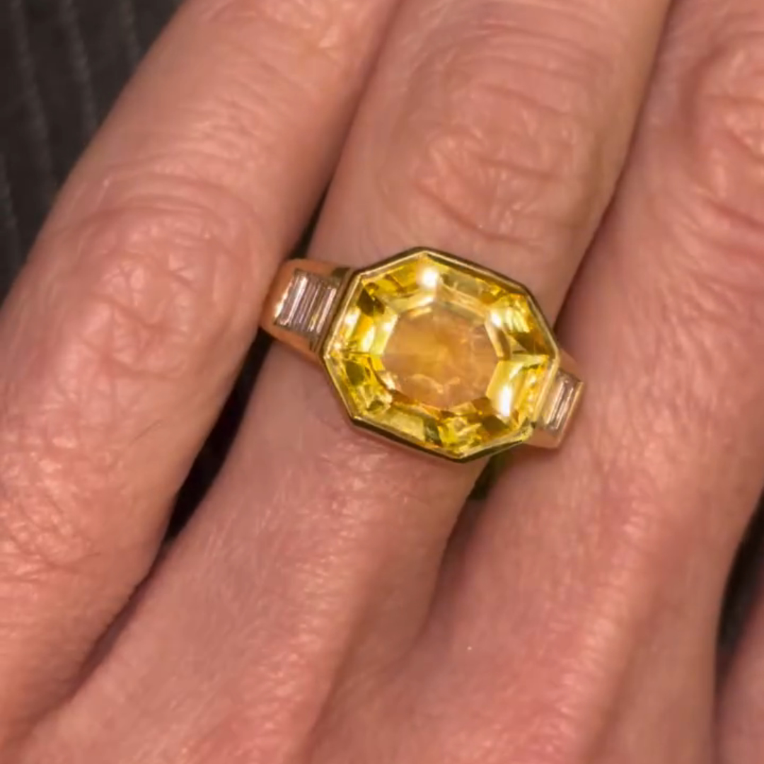 4ct Cushion-cut Citrine Sterling Silver Plated With Yellow Gold Handmade Ring