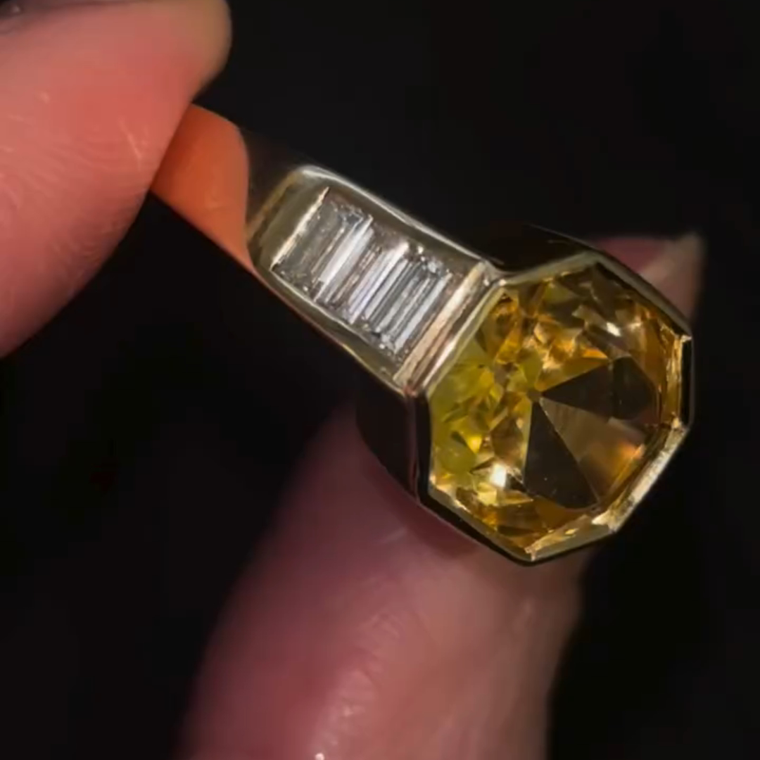 4ct Cushion-cut Citrine Sterling Silver Plated With Yellow Gold Handmade Ring