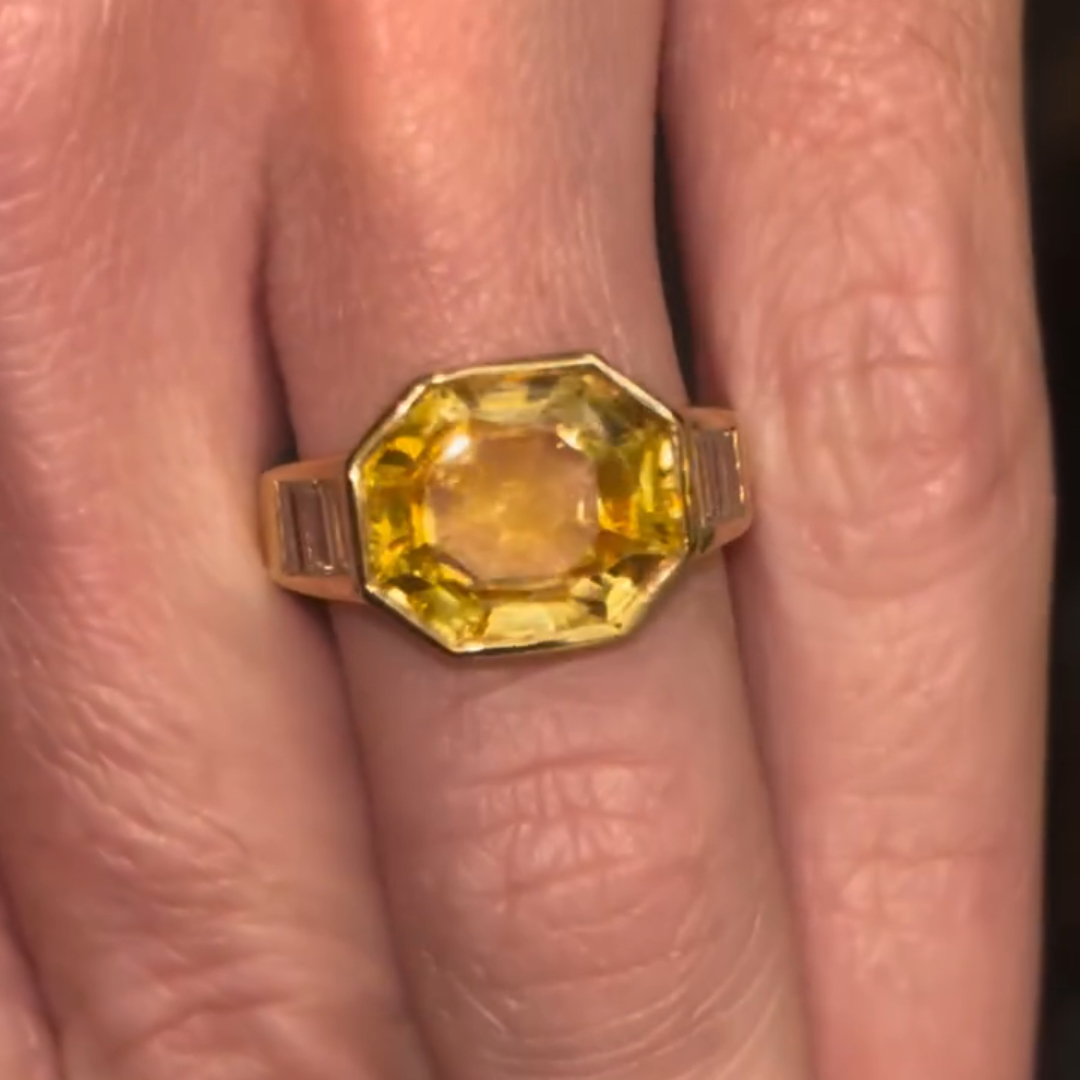 4ct Cushion-cut Citrine Sterling Silver Plated With Yellow Gold Handmade Ring