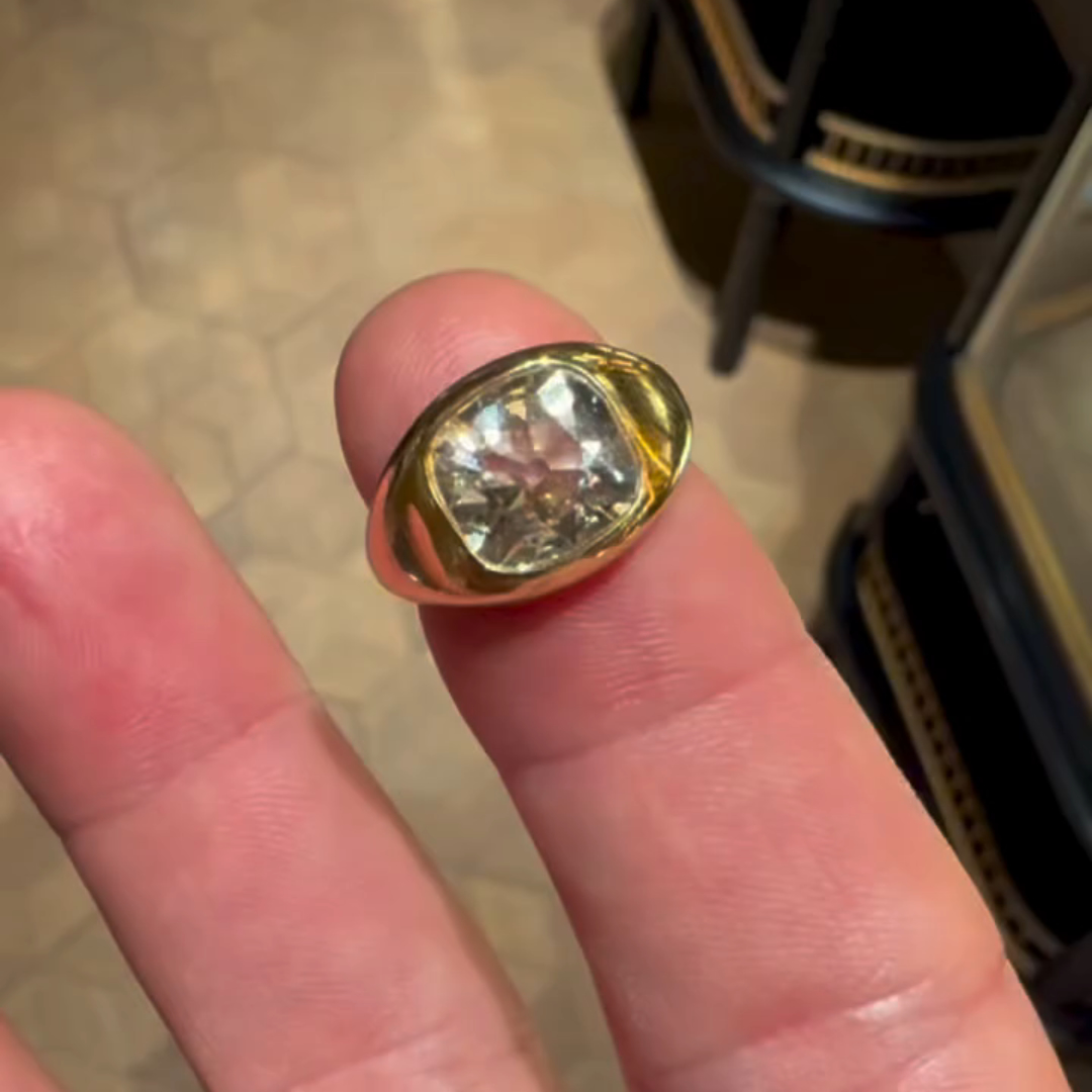 3ct Cushion-cut Sterling Silver Plated With Yellow Gold Handmade Ring