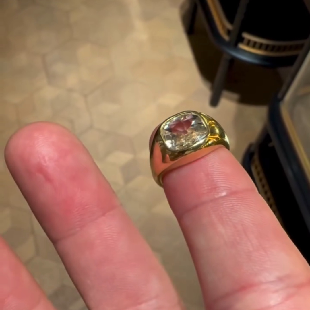 3ct Cushion-cut Sterling Silver Plated With Yellow Gold Handmade Ring