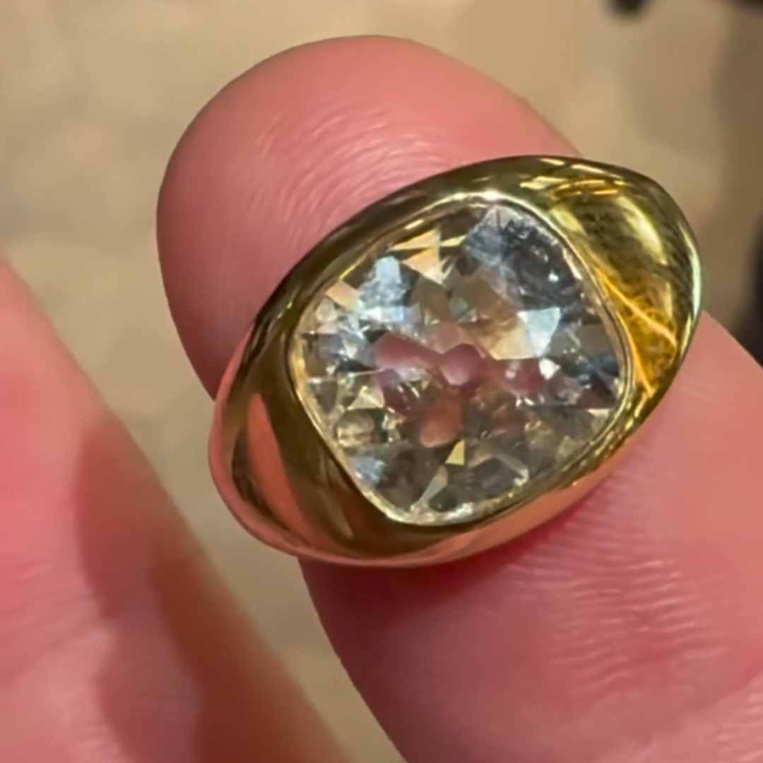 3ct Cushion-cut Sterling Silver Plated With Yellow Gold Handmade Ring