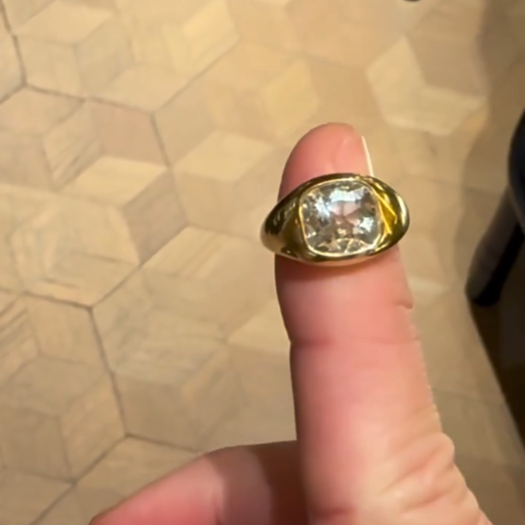 3ct Cushion-cut Sterling Silver Plated With Yellow Gold Handmade Ring