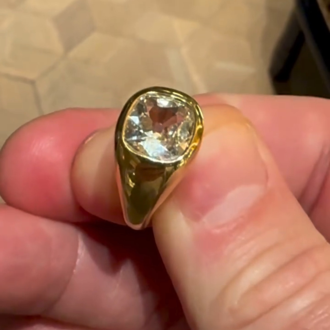 3ct Cushion-cut Sterling Silver Plated With Yellow Gold Handmade Ring