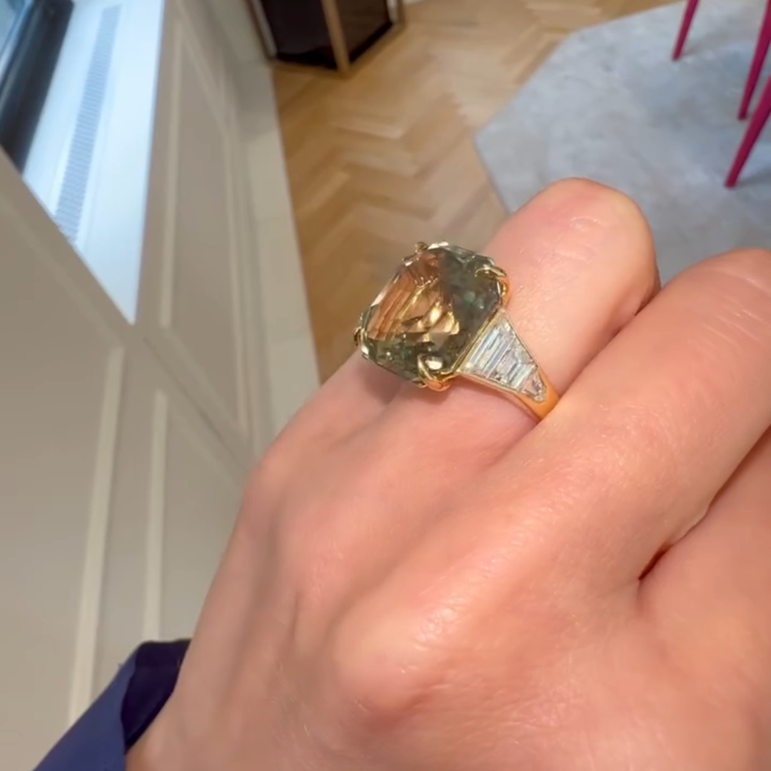 6ct Cushion-cut Citrine Sterling Silver Plated With Yellow Gold Handmade Ring