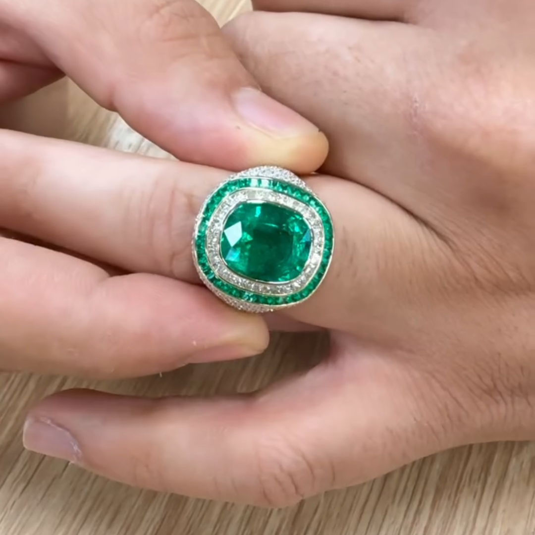 6ct Cushion-cut Emerald Sterling Silver Handmade Ring