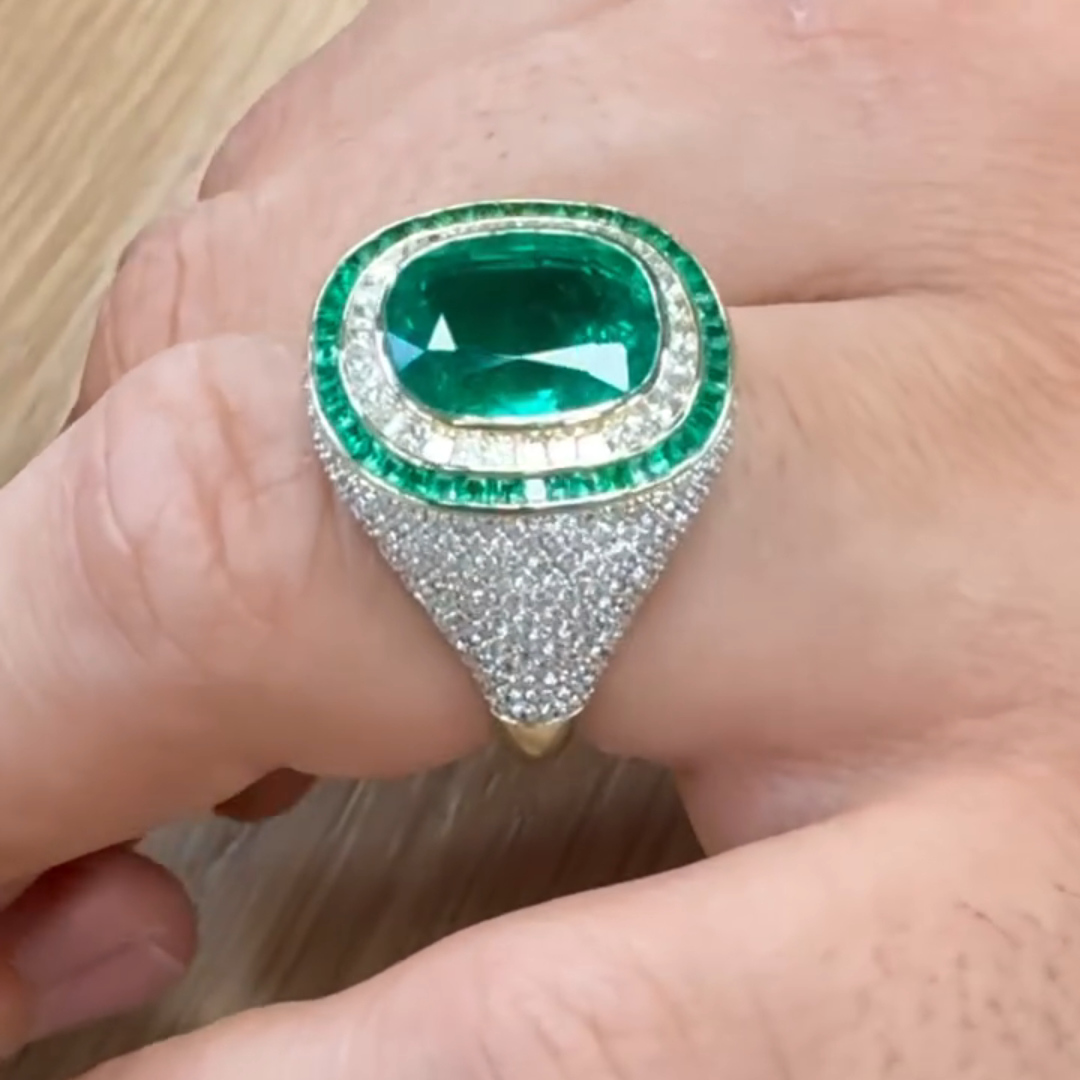 6ct Cushion-cut Emerald Sterling Silver Handmade Ring