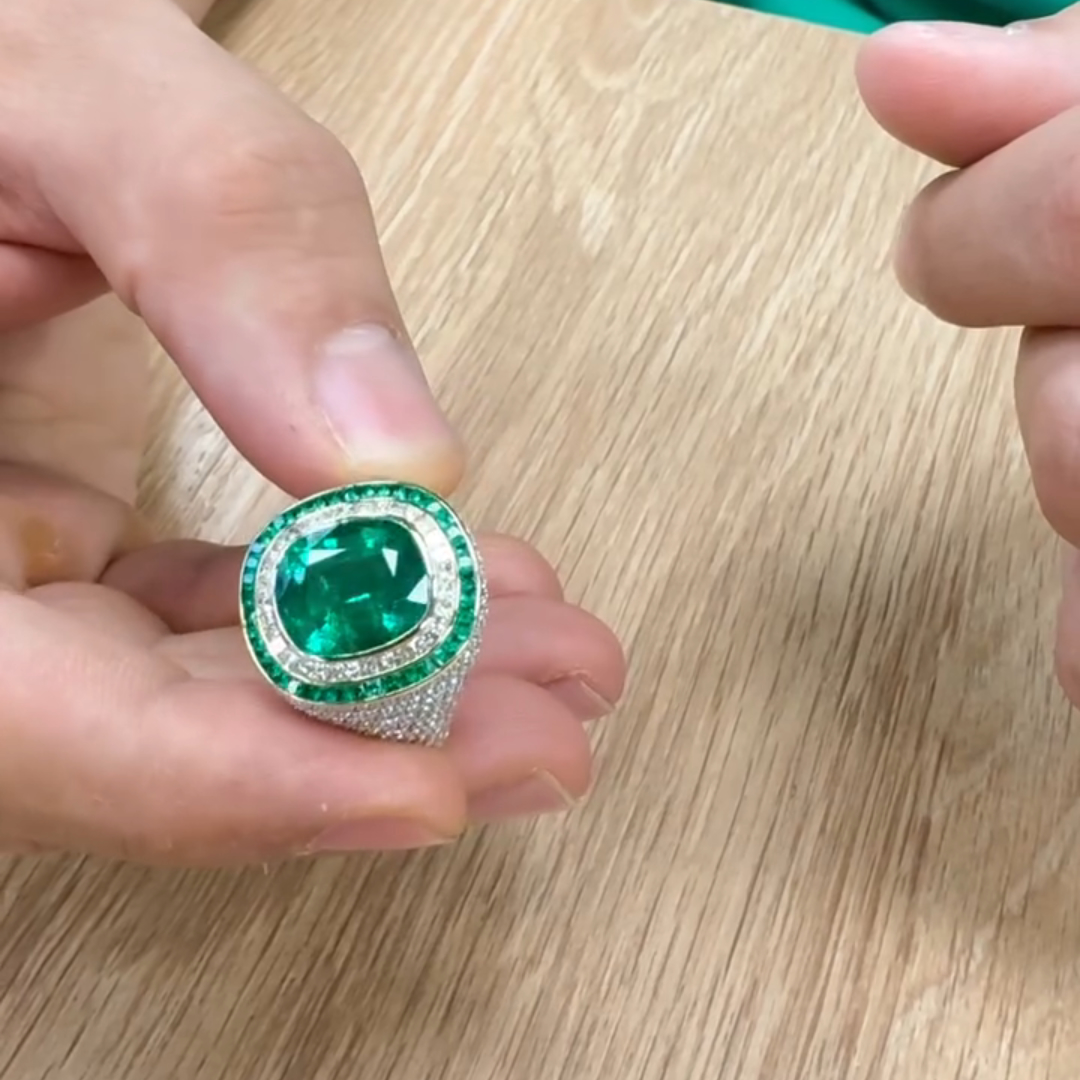 6ct Cushion-cut Emerald Sterling Silver Handmade Ring