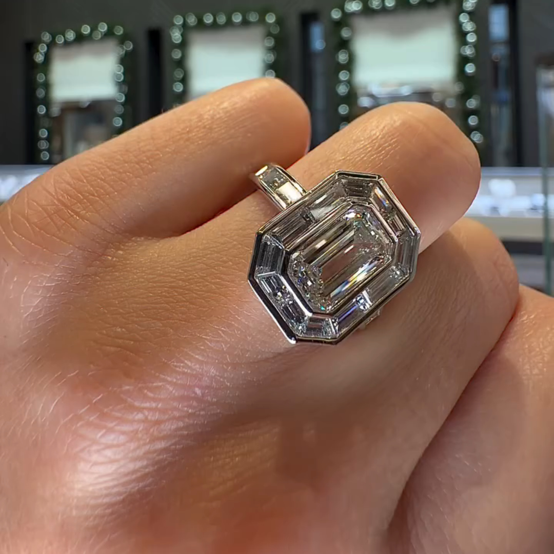 4ct Emerald-cut Sterling Silver Handmade Ring