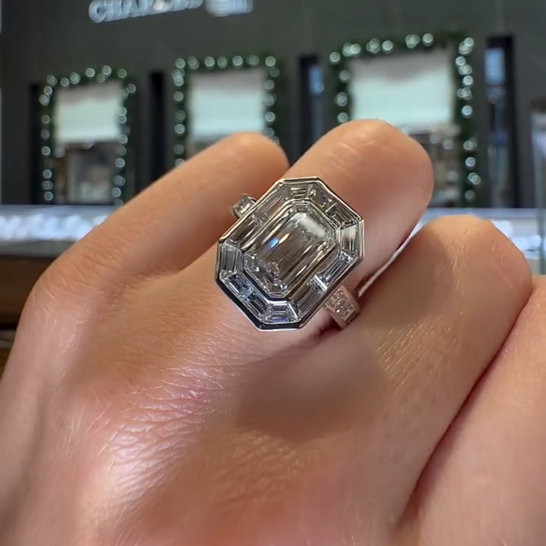 4ct Emerald-cut Sterling Silver Handmade Ring