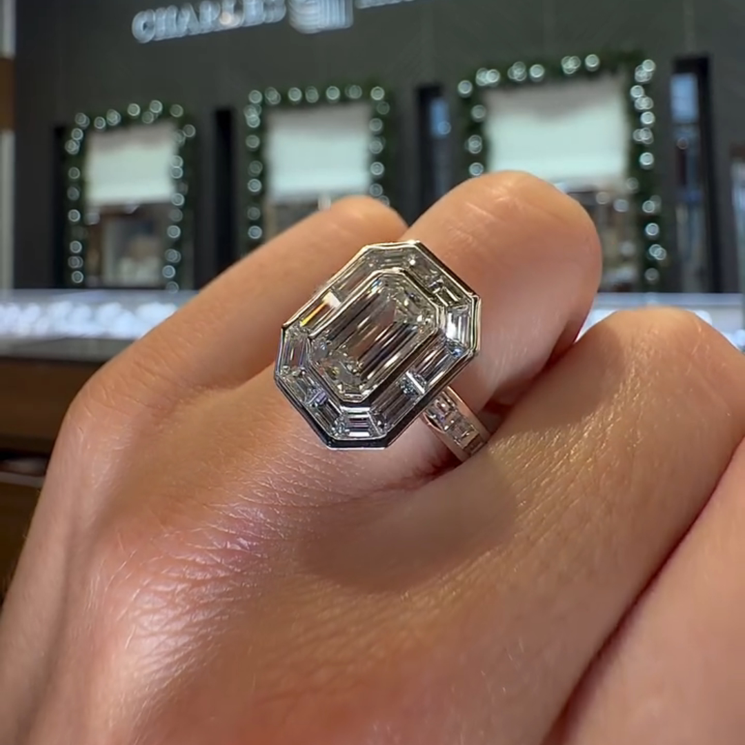 4ct Emerald-cut Sterling Silver Handmade Ring