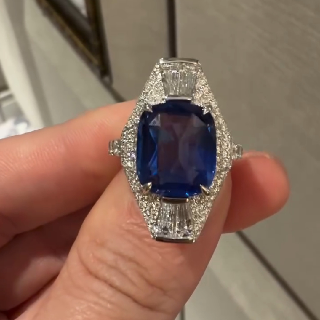 5ct Cushion-cut Sapphire Sterling Silver Handmade Ring