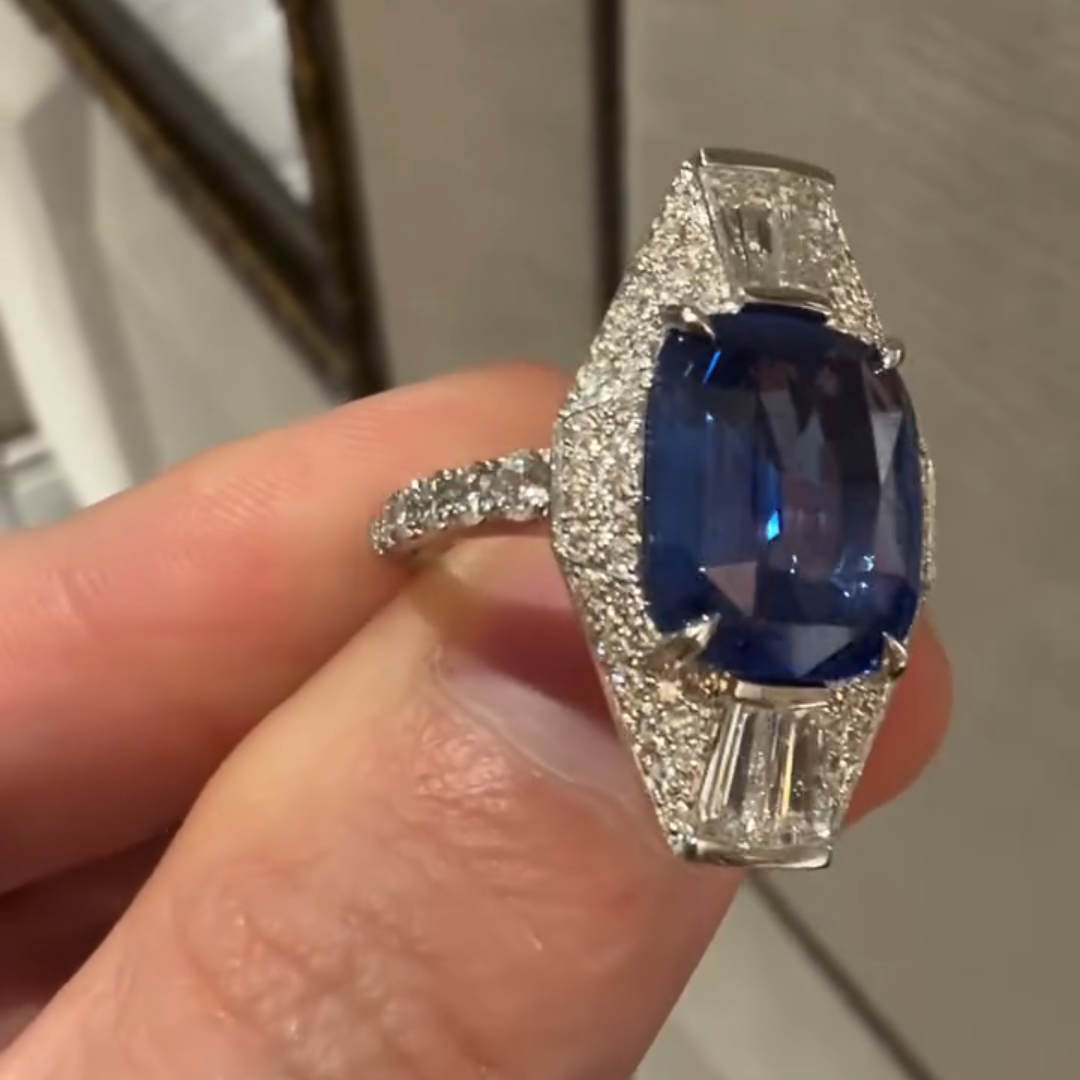 5ct Cushion-cut Sapphire Sterling Silver Handmade Ring