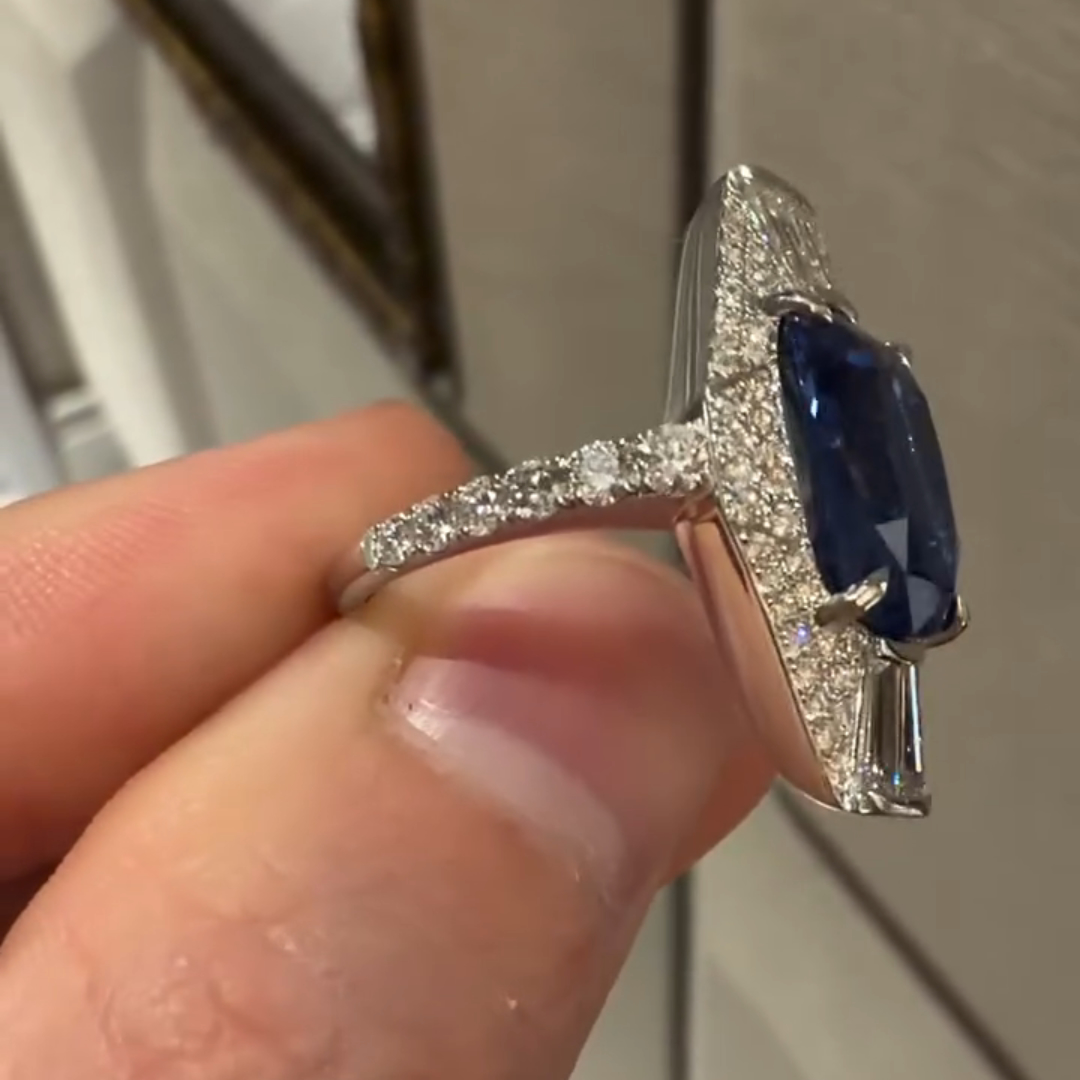 5ct Cushion-cut Sapphire Sterling Silver Handmade Ring