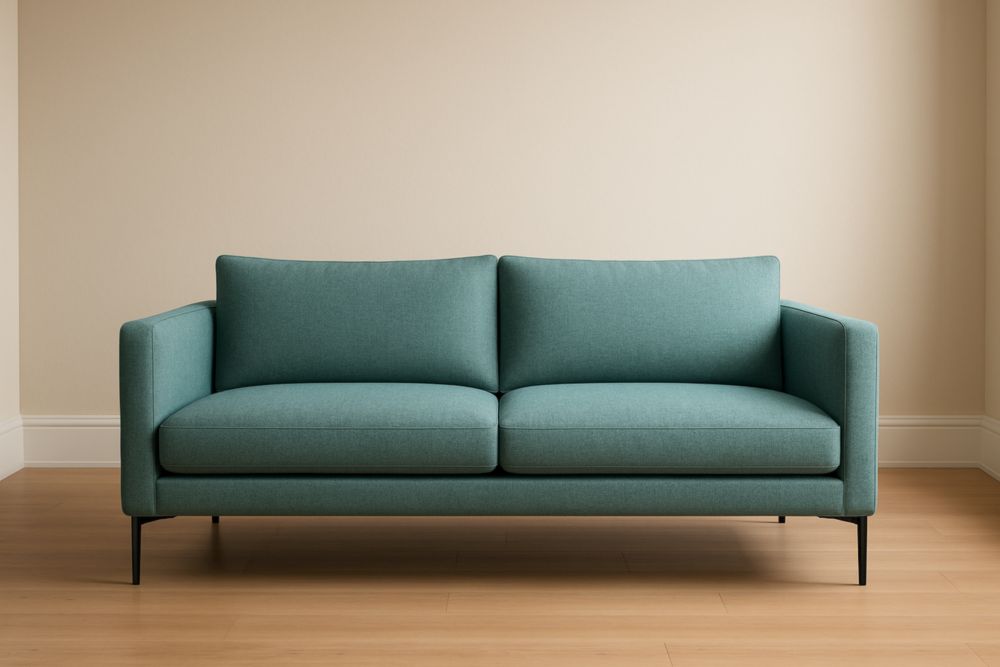 Canapé 2 places en tissu polyester vert avec pieds en métal