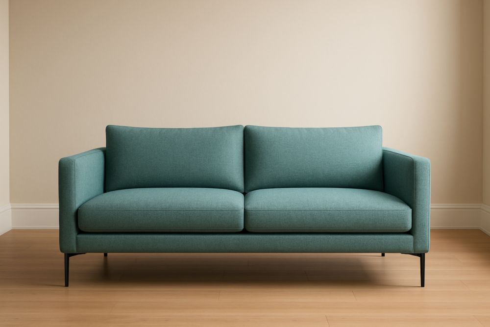 Canapé 2 places en tissu polyester vert avec pieds en métal