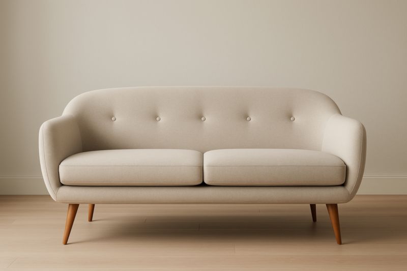 Canapé 2 places tissu beige pieds en bois