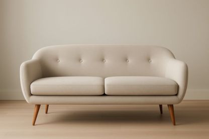 Canapé 2 places tissu beige pieds en bois