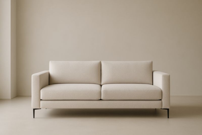 Canapé 2 places en tissu beige avec pieds en métal noir