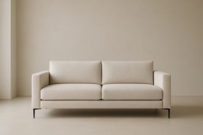 Canapé 2 places en tissu beige avec pieds en métal noir