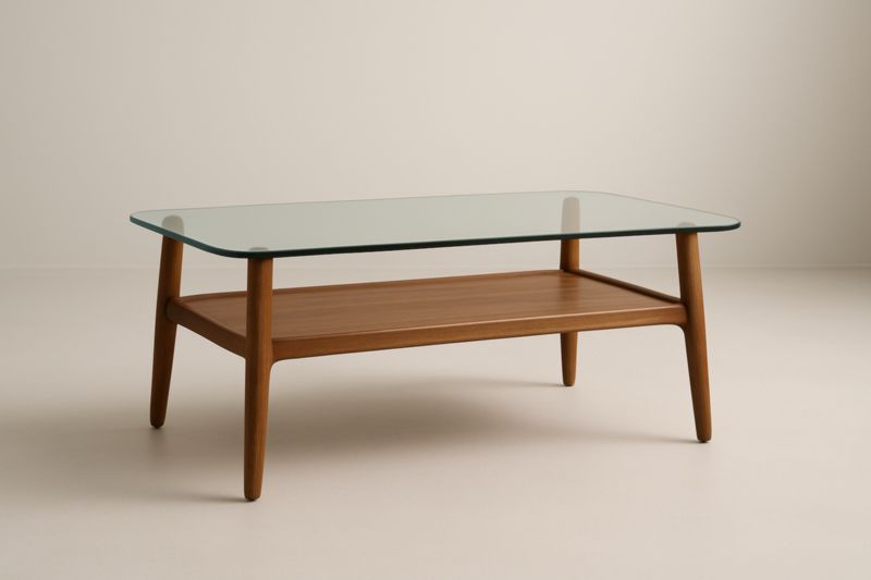 Table basse rectangulaire 120 x 60 x 45 cm plateau verre trempé cadre hêtre massif plateau inférieur MDF placage chêne