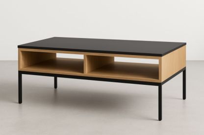 Table basse rectangulaire en bois et acier Noir