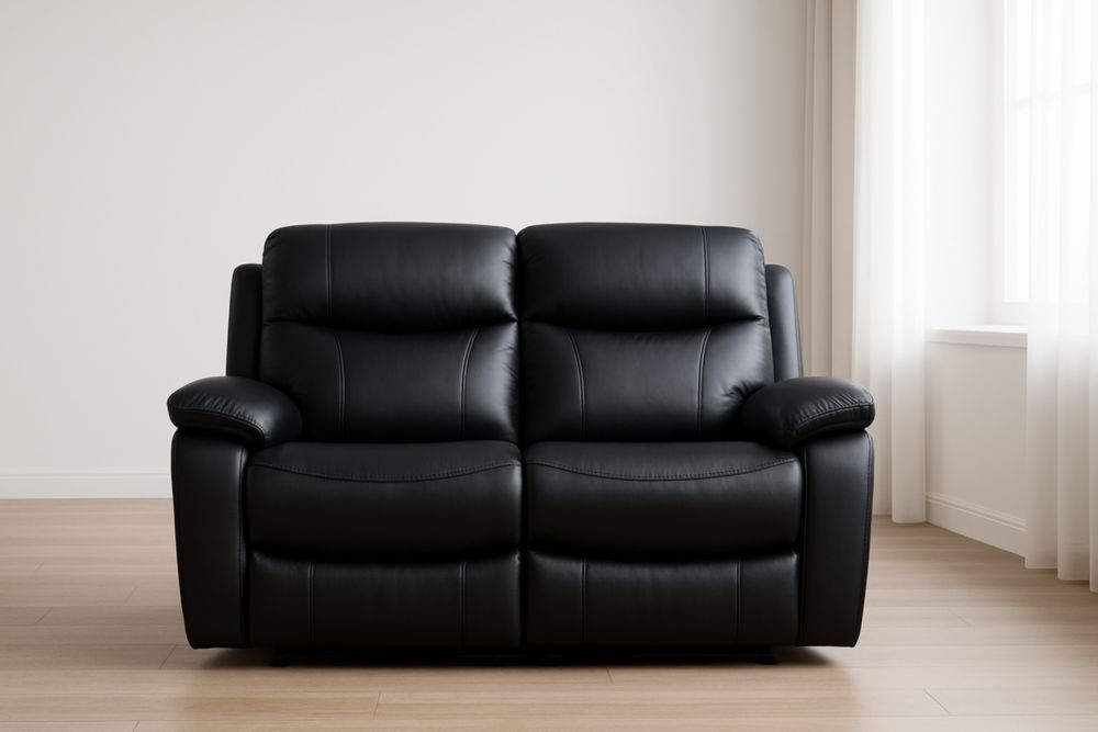 Canapé 2 places inclinable en cuir PU noir