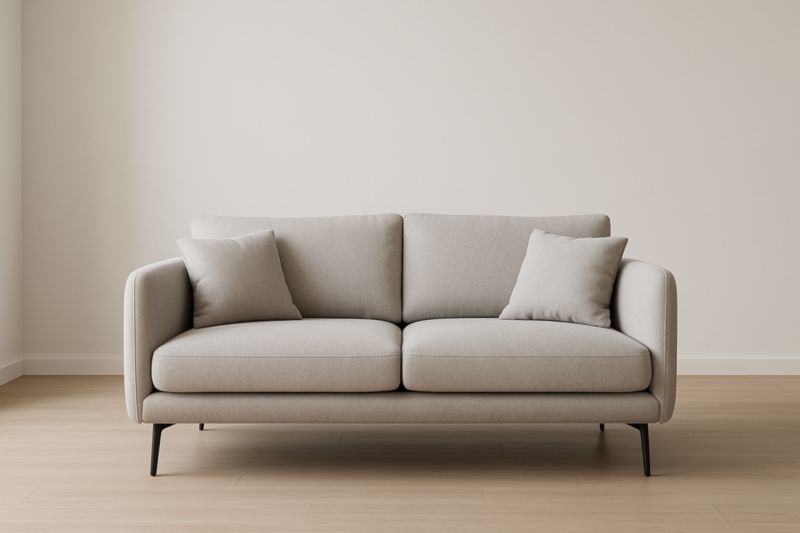 Canapé 2 places tissu polyester gris pieds métal