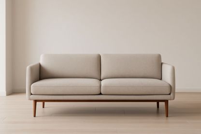 Canapé 2 Places Tissu Beige Bois