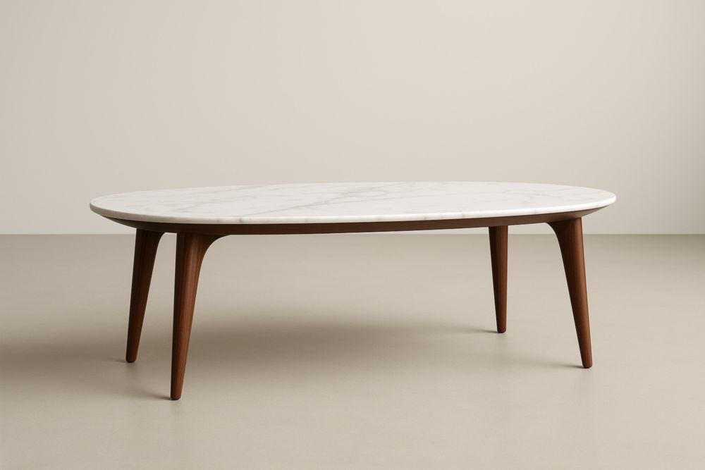 Table basse ovale en marbre et bois longueur 120 cm