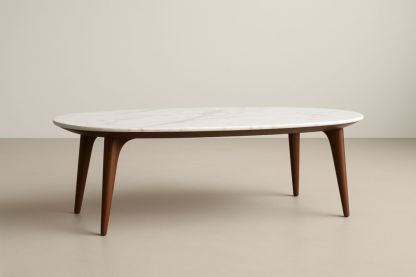 Table basse ovale en marbre et bois longueur 120 cm