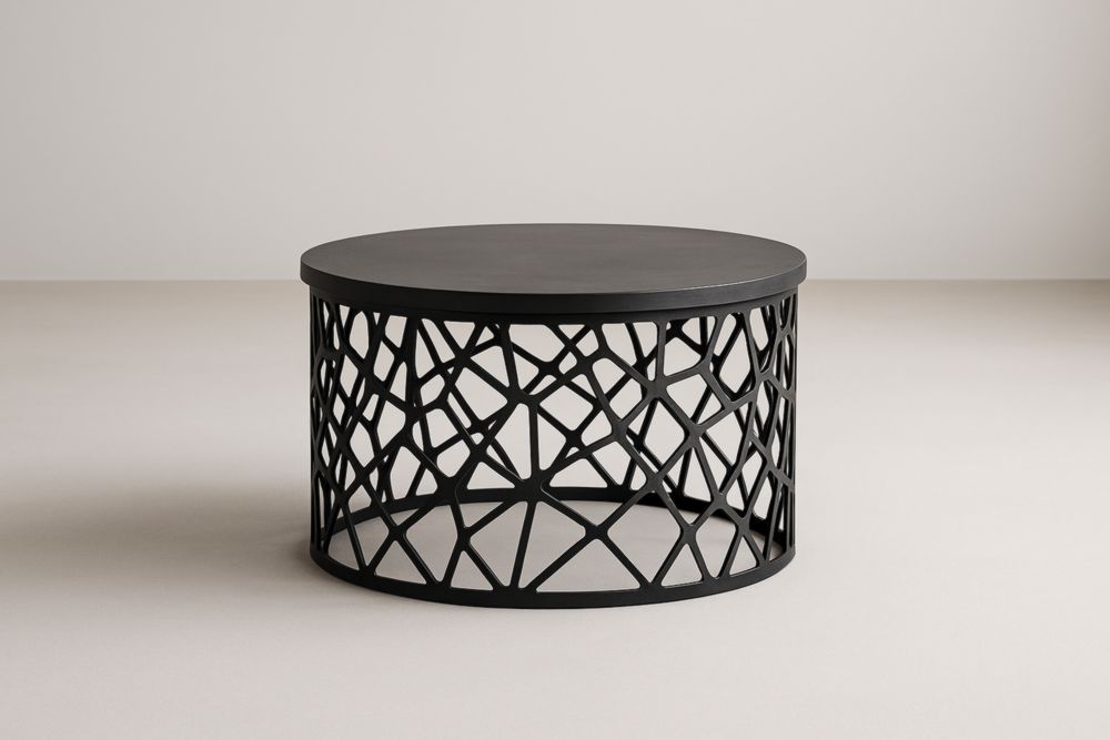 Table basse ronde en métal noir ajouré diamètre 80cm