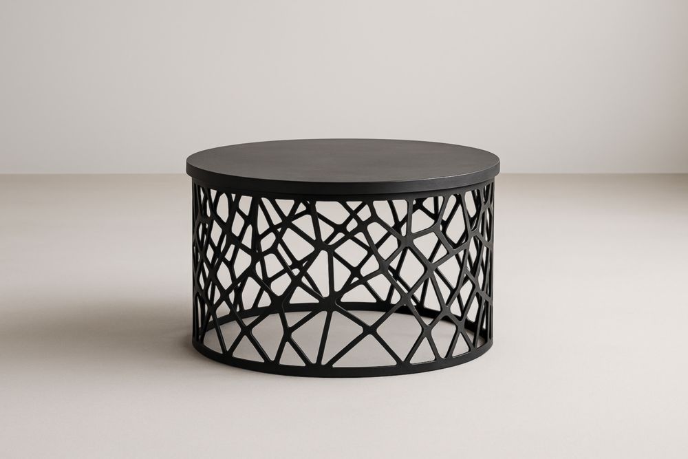 Table basse ronde en métal noir ajouré diamètre 80cm