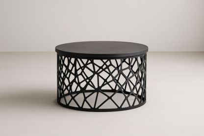 Table basse ronde en métal noir ajouré diamètre 80cm