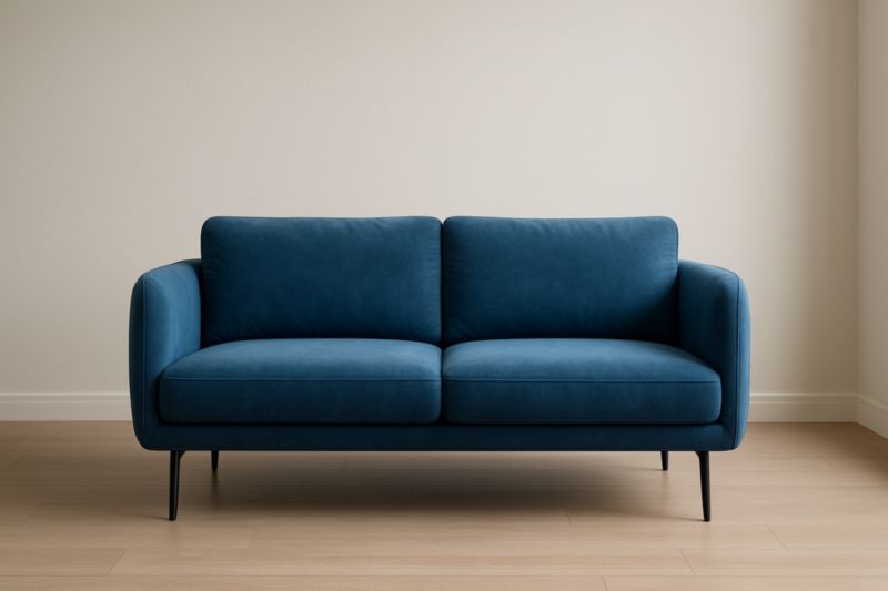 Canapé 2 places en velours bleu avec pieds en métal