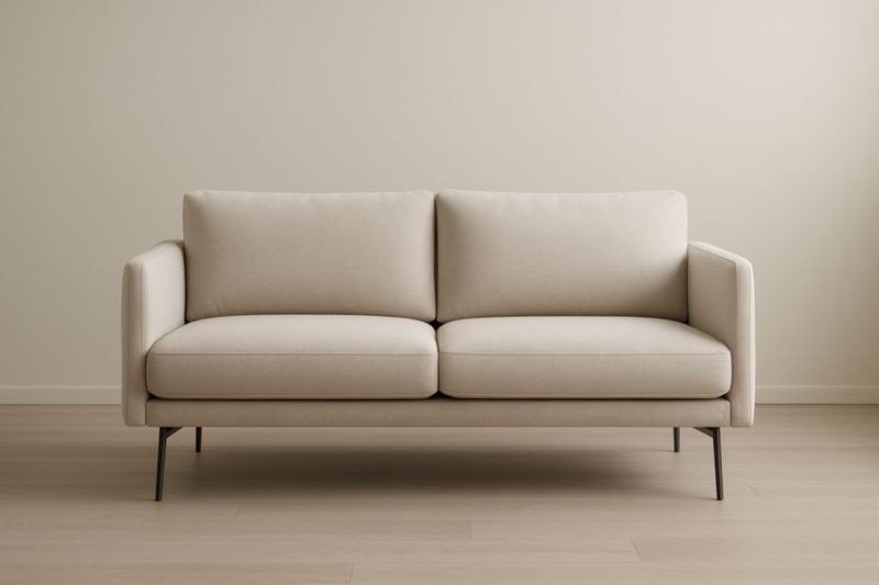 Canapé 2 places tissu polyester beige avec pieds en métal