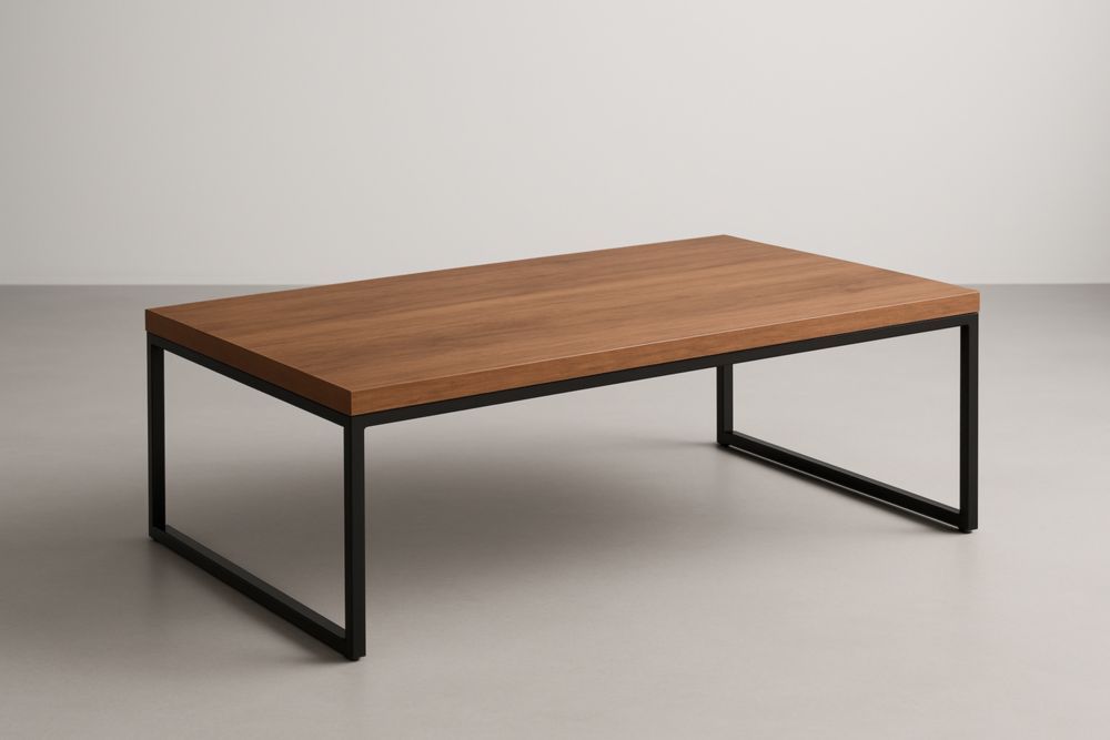 Table basse rectangulaire MDF chêne métal noir 120x60x40 cm