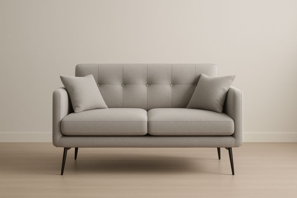 Canapé 2 places tissu gris clair pieds en métal