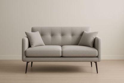 Canapé 2 places tissu gris clair pieds en métal