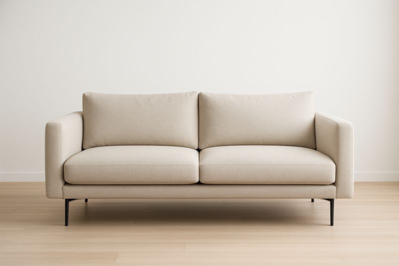 Canapé 2 places en tissu beige avec pieds métalliques