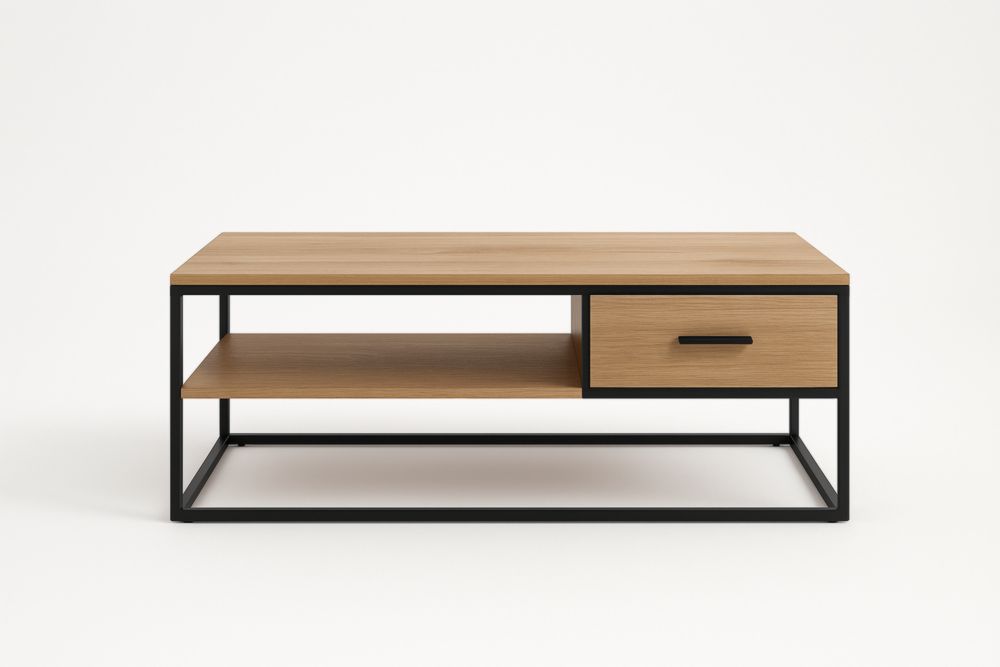 Table basse en bois et métal avec tiroir 100x50x45 cm