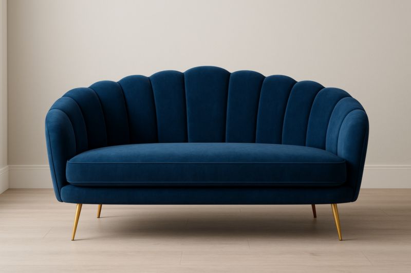 Canapé velours bleu avec pieds en métal doré 180×85×90 cm