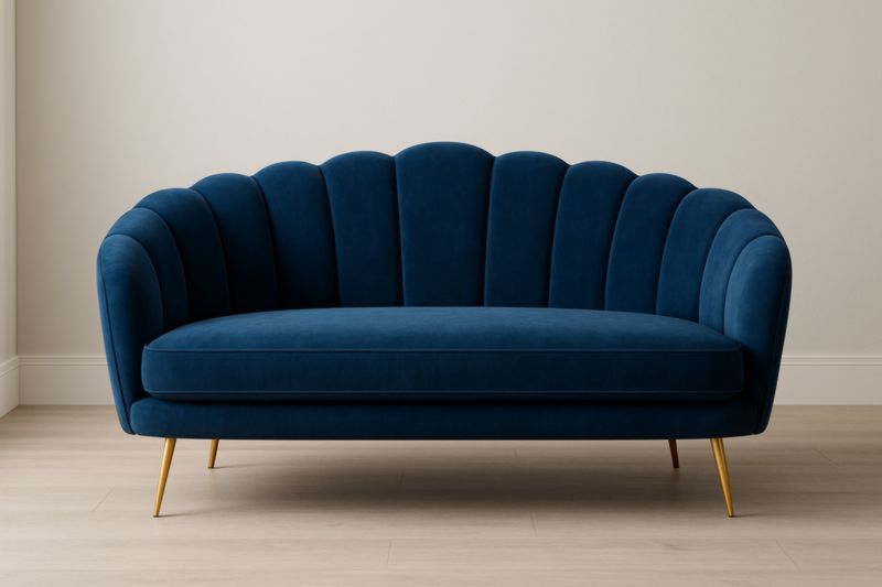 Canapé velours bleu avec pieds en métal doré 180×85×90 cm