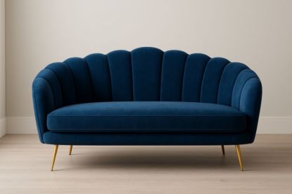 Canapé velours bleu avec pieds en métal doré 180×85×90 cm