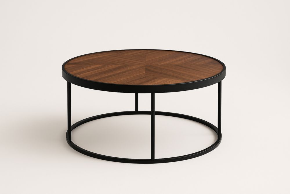 Table Basse Ronde en Bois et Métal Noir 80 cm