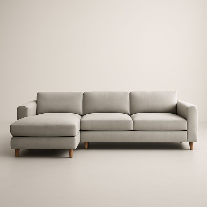 Canapé d'angle tissu polyester Gris Clair pieds bois 280cm